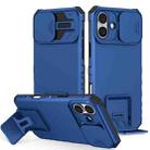 For iPhone 16 Plus Stereoscopic Holder Sliding Camshield Phone Case(Blue) - 1