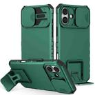 For iPhone 16 Plus Stereoscopic Holder Sliding Camshield Phone Case(Green) - 1