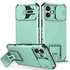 For iPhone 16 Plus Stereoscopic Holder Sliding Camshield Phone Case(Light Blue) - 1