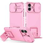 For iPhone 16 Stereoscopic Holder Sliding Camshield Phone Case(Pink) - 1