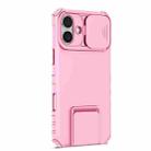 For iPhone 16 Stereoscopic Holder Sliding Camshield Phone Case(Pink) - 2