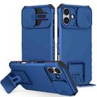 For iPhone 16 Stereoscopic Holder Sliding Camshield Phone Case(Blue) - 1