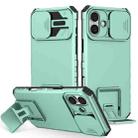 For iPhone 16 Stereoscopic Holder Sliding Camshield Phone Case(Light Blue) - 1