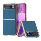 For Motorola Razr 40 Nano Electroplating Genuine Leather Litchi Texture Phone Case(Blue) - 1
