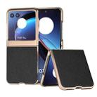 For Motorola Razr 40 Ultra Nano Electroplating Genuine Leather + PC Litchi Texture Phone Case(Black) - 1