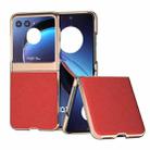 For Motorola Razr 40 Ultra Nano Electroplating Cross Texture Genuine Leather Phone Case(Red) - 1