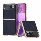 For Motorola Razr 40 Nano Electroplating Cross Texture Genuine Leather Phone Case(Blue) - 1