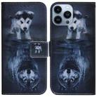 For iPhone 15 Pro Coloured Drawing Flip Leather Phone Case(Wolf and Dog) - 1