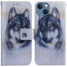 For iPhone 15 Plus Coloured Drawing Flip Leather Phone Case(White Wolf) - 1