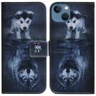 For iPhone 15 Plus Coloured Drawing Flip Leather Phone Case(Wolf and Dog) - 1