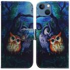 For iPhone 15 Coloured Drawing Flip Leather Phone Case(Oil Painting Owl) - 1