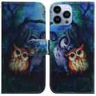 For iPhone 14 Pro Max Coloured Drawing Flip Leather Phone Case(Oil Painting Owl) - 1