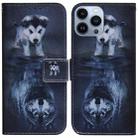 For iPhone 14 Pro Max Coloured Drawing Flip Leather Phone Case(Wolf and Dog) - 1