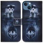 For iPhone 14 Plus Coloured Drawing Flip Leather Phone Case(Wolf and Dog) - 1