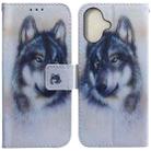 For iPhone 16 Coloured Drawing Flip Leather Phone Case(White Wolf) - 1