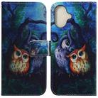 For iPhone 16 Plus Coloured Drawing Flip Leather Phone Case(Oil Painting Owl) - 1