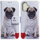 For iPhone 16 Plus Coloured Drawing Flip Leather Phone Case(Pug) - 1