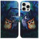 For iPhone 16 Pro Max Coloured Drawing Flip Leather Phone Case(Oil Painting Owl) - 1