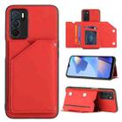 For OPPO A16 Skin Feel PU + TPU + PC Card Slots Phone Case(Red) - 1