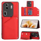 For OPPO Reno11 Pro Global Skin Feel PU + TPU + PC Card Slots Phone Case(Red) - 1