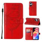 For Infinix Hot 30 Play / X6835 Embossed Butterfly Leather Phone Case(Red) - 1