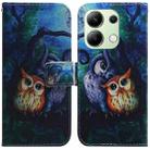 For Xiaomi Redmi Note 13 4G Global Coloured Drawing Flip Leather Phone Case(Oil Painting Owl) - 1