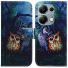For Xiaomi Poco M6 Pro 4G Coloured Drawing Flip Leather Phone Case(Oil Painting Owl) - 1