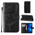 For Tecno Pova 5 4G / LH7N Embossed Butterfly Leather Phone Case(Black) - 1
