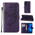 For Tecno Pova 5 4G / LH7N Embossed Butterfly Leather Phone Case(Dark Purple) - 1