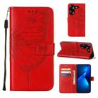 For Tecno Pova 5 4G / LH7N Embossed Butterfly Leather Phone Case(Red) - 1