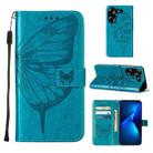 For Tecno Pova 5 4G / LH7N Embossed Butterfly Leather Phone Case(Blue) - 1