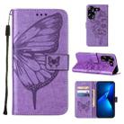 For Tecno Pova 5 4G / LH7N Embossed Butterfly Leather Phone Case(Light Purple) - 1