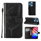 For Tecno Spark 10 4G / K15K Embossed Butterfly Leather Phone Case(Black) - 1
