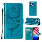 For Tecno Spark 10 4G / K15K Embossed Butterfly Leather Phone Case(Blue) - 1