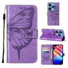 For Tecno Spark 10 4G / K15K Embossed Butterfly Leather Phone Case(Light Purple) - 1