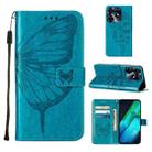 For Tecno Spark 10 Pro / Ki7 Embossed Butterfly Leather Phone Case(Blue) - 1