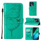 For Tecno Spark 10 Pro / Ki7 Embossed Butterfly Leather Phone Case(Green) - 1