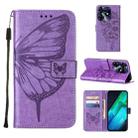 For Tecno Spark 10 Pro / Ki7 Embossed Butterfly Leather Phone Case(Light Purple) - 1