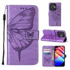 For Tecno Spark 10C / K15Q Embossed Butterfly Leather Phone Case(Light Purple) - 1