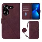 For Tecno Pova 5 4G / LH7N Crossbody 3D Embossed Flip Leather Phone Case(Wine Red) - 1