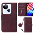 For Tecno Spark 10 5G / K18 Crossbody 3D Embossed Flip Leather Phone Case(Wine Red) - 1