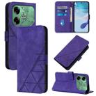 For Tecno Pova 6 4G Crossbody 3D Embossed Flip Leather Phone Case(Purple) - 1