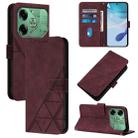 For Tecno Pova 6 4G Crossbody 3D Embossed Flip Leather Phone Case(Wine Red) - 1