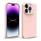 For iPhone 14 Pro Liquid Silicone Lens Holder Phone Case(Pink) - 1