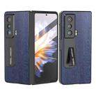 For Honor Magic Vs ABEEL Integrated Wood Texture PU Phone Case with Holder(Blue) - 1