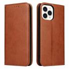 For iPhone 15 Pro Fierre Shann PU Genuine Leather Texture Phone Case(Brown) - 1