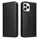 For iPhone 15 Pro Fierre Shann PU Genuine Leather Texture Phone Case(Black) - 1