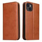 For iPhone 15 Plus Fierre Shann PU Genuine Leather Texture Phone Case(Brown) - 1