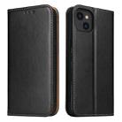 For iPhone 15 Plus Fierre Shann PU Genuine Leather Texture Phone Case(Black) - 1