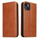 For iPhone 15 Fierre Shann PU Genuine Leather Texture Phone Case(Brown) - 1